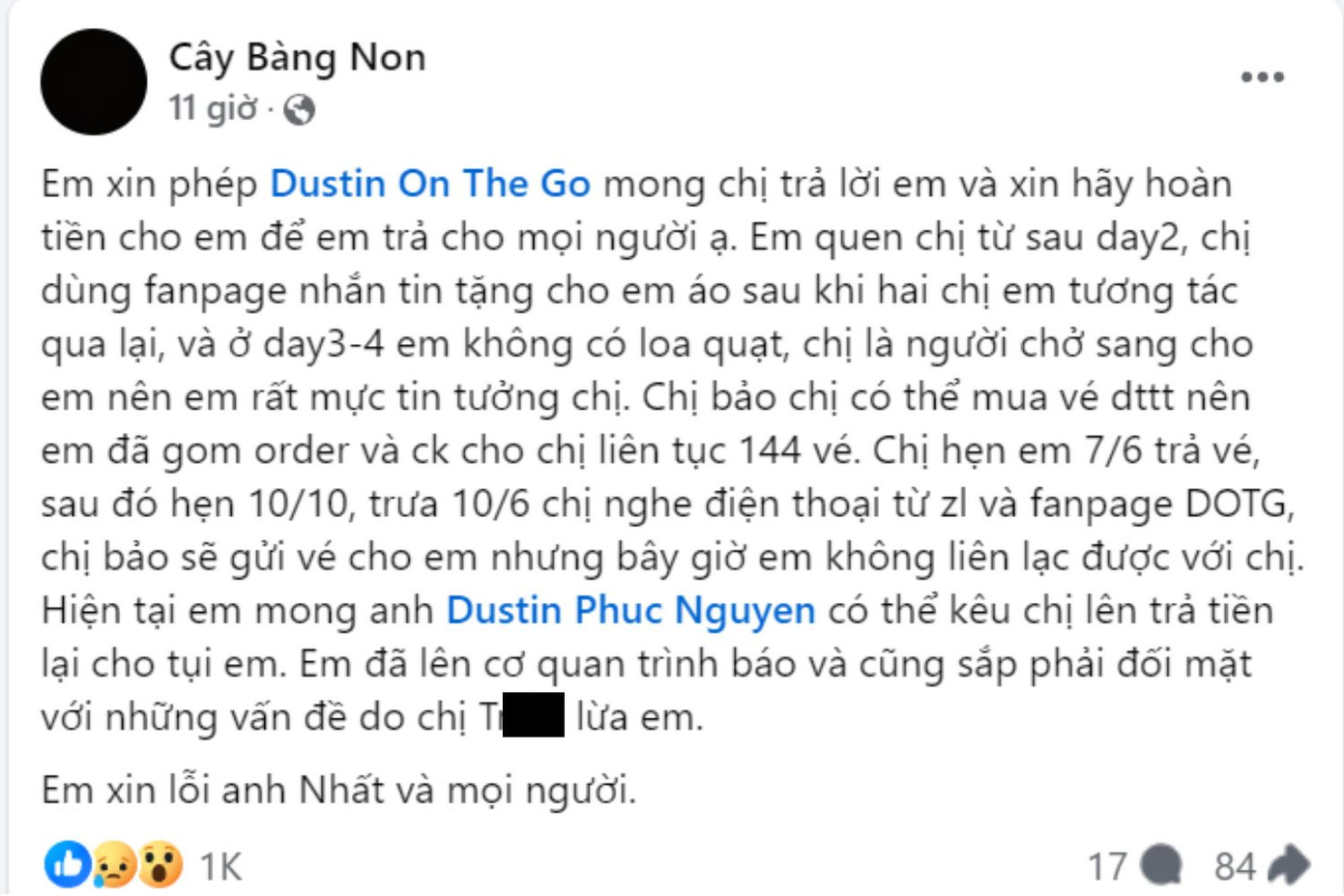 Sự việc bắt nguồn khi nhiều tài khoản Threads nhắc tên fanpage @caybangnoncuaanhduynhat, bức xúc đòi hoàn tiền vì chậm trả vé concert ATVNCG. Trong đó, có nhiều fan đã bỏ ra hàng chục triệu đồng để mua vé &quot;nội bộ&quot; vì tin tưởng fanpage nhưng cuối cùng lại bị scam.