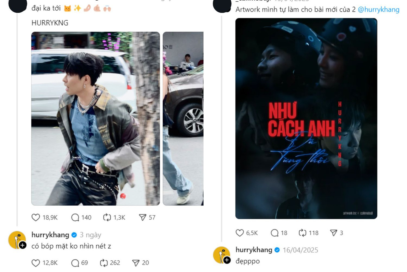 HURRYKNG tương tác thân thiện trong các bài đăng được fan nhắc đến.