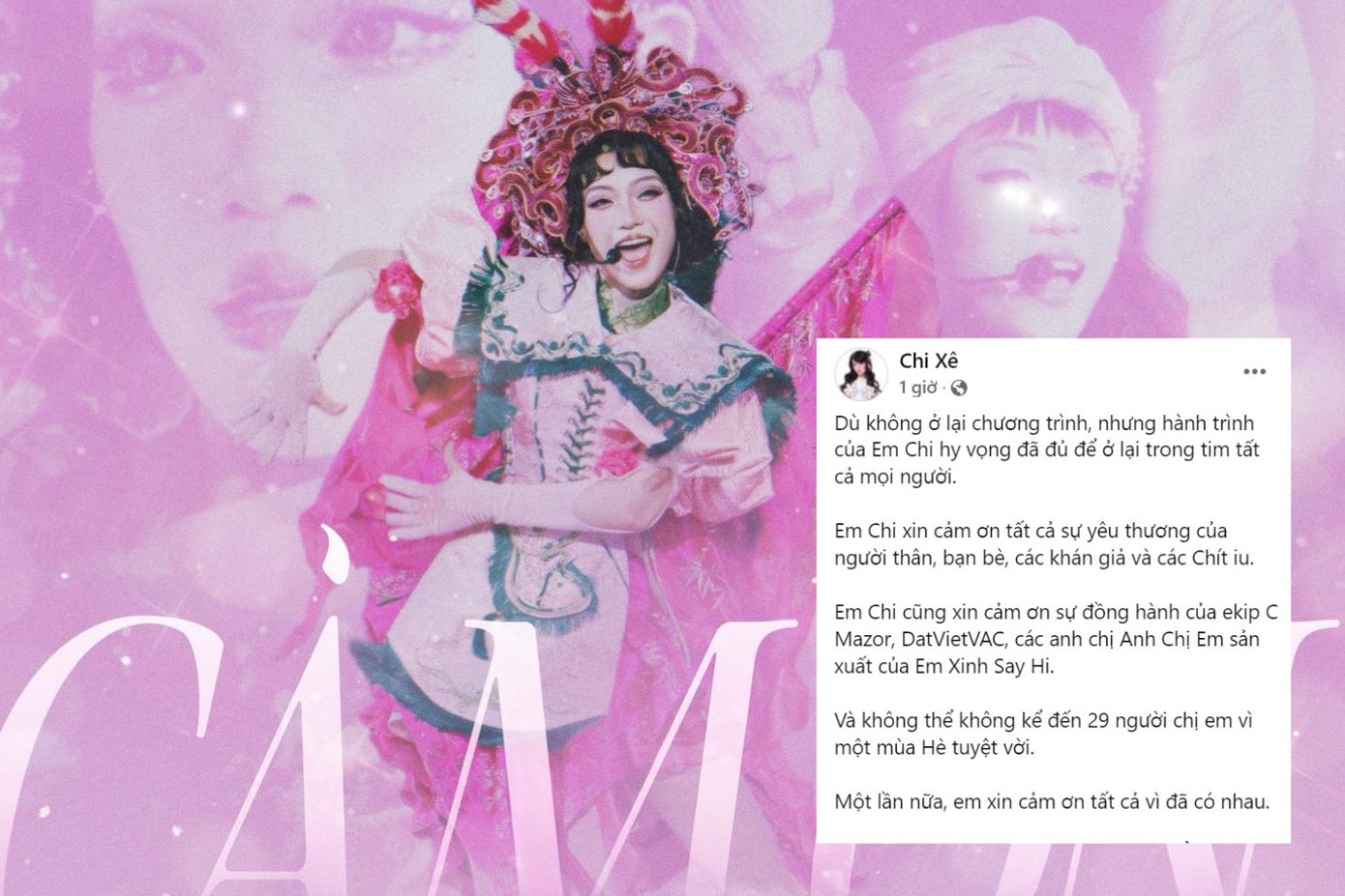 Chi Xê được thử sức sáng tác và thể hiện ấn tượng trong ca khúc Hề trước khi rời chương trình. Khán giả hẹn các "Em xinh" tại đêm concert diễn ra vào tháng 9 tới. Chi Xê được thử sức sáng tác và thể hiện ấn tượng trong ca khúc Hề trước khi rời chương trình. Khán giả hẹn các "Em xinh" tại đêm concert diễn ra vào tháng 9 tới.