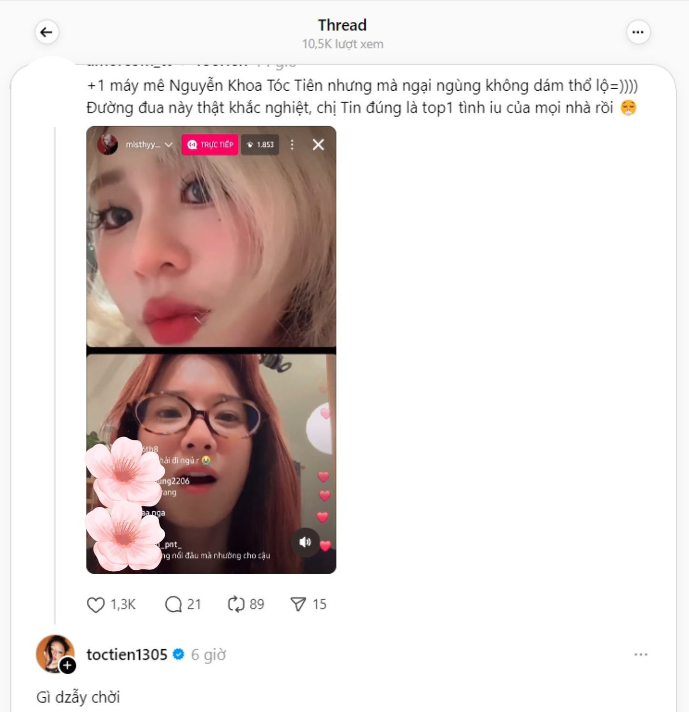 Màn thổ lộ tình cảm của Hoàng Yến Chibi đã bị Tóc Tiên bắt gặp và "đánh giá".