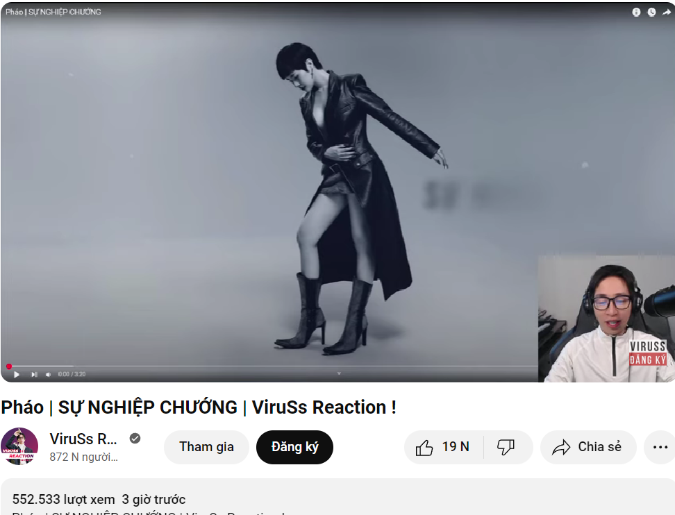 Video reaction Sự Nghiệp Chướng đạt hơn 500K lượt xem và hơn 16K bình luận sau 3 giờ, trở thành chủ đề bàn tán trên mạng xã hội.
