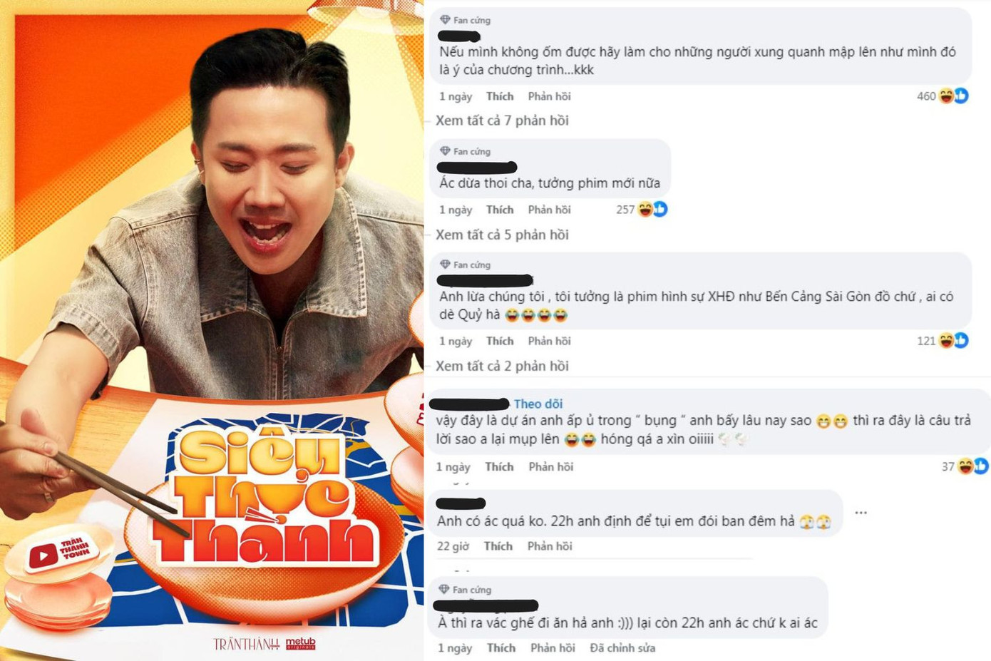 Fan "dở khóc dở cười" với series ăn đêm được lên sóng vào thứ 7 hàng tuần của Trấn Thành. Fan "dở khóc dở cười" với series ăn đêm được lên sóng vào thứ 7 hàng tuần của Trấn Thành.