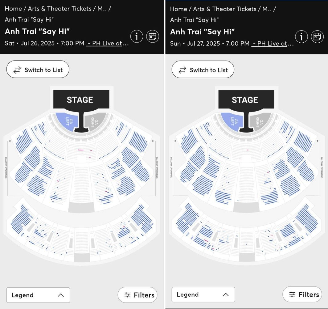 Tính đến tối 17/5, nhiều khu vực chính diện sân khấu đã bán hết với mức giá (tính theo tiền Việt Nam) từ hơn 3 triệu đồng đến hơn 60 triệu đồng.