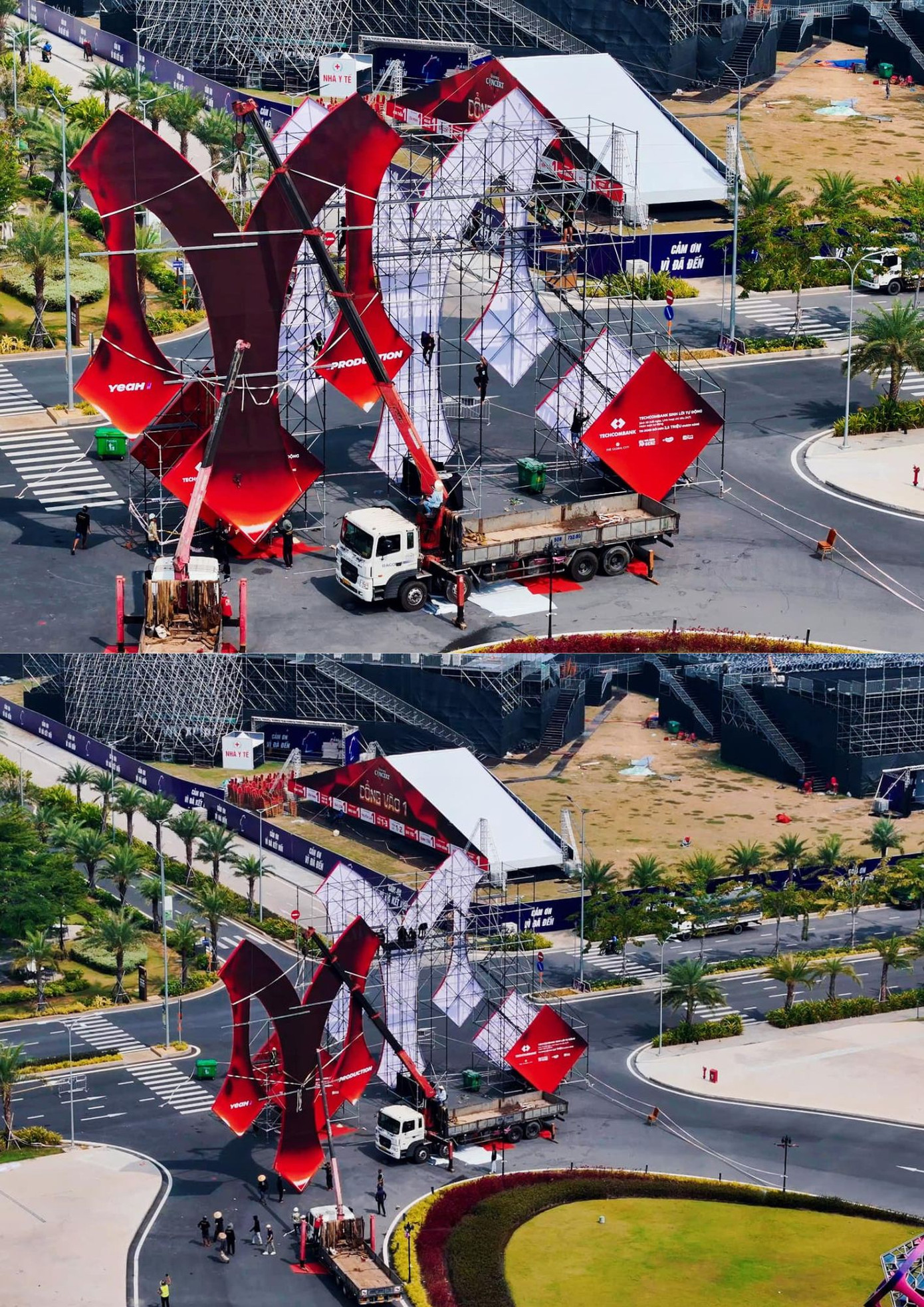 Phần cổng chào với thiết kế logo ATVNCG đang dần hoàn thiện. Ảnh: FB Anh Trai Vượt Ngàn Chông Gai Phần cổng chào với thiết kế logo ATVNCG đang dần hoàn thiện. Ảnh: FB Anh Trai Vượt Ngàn Chông Gai