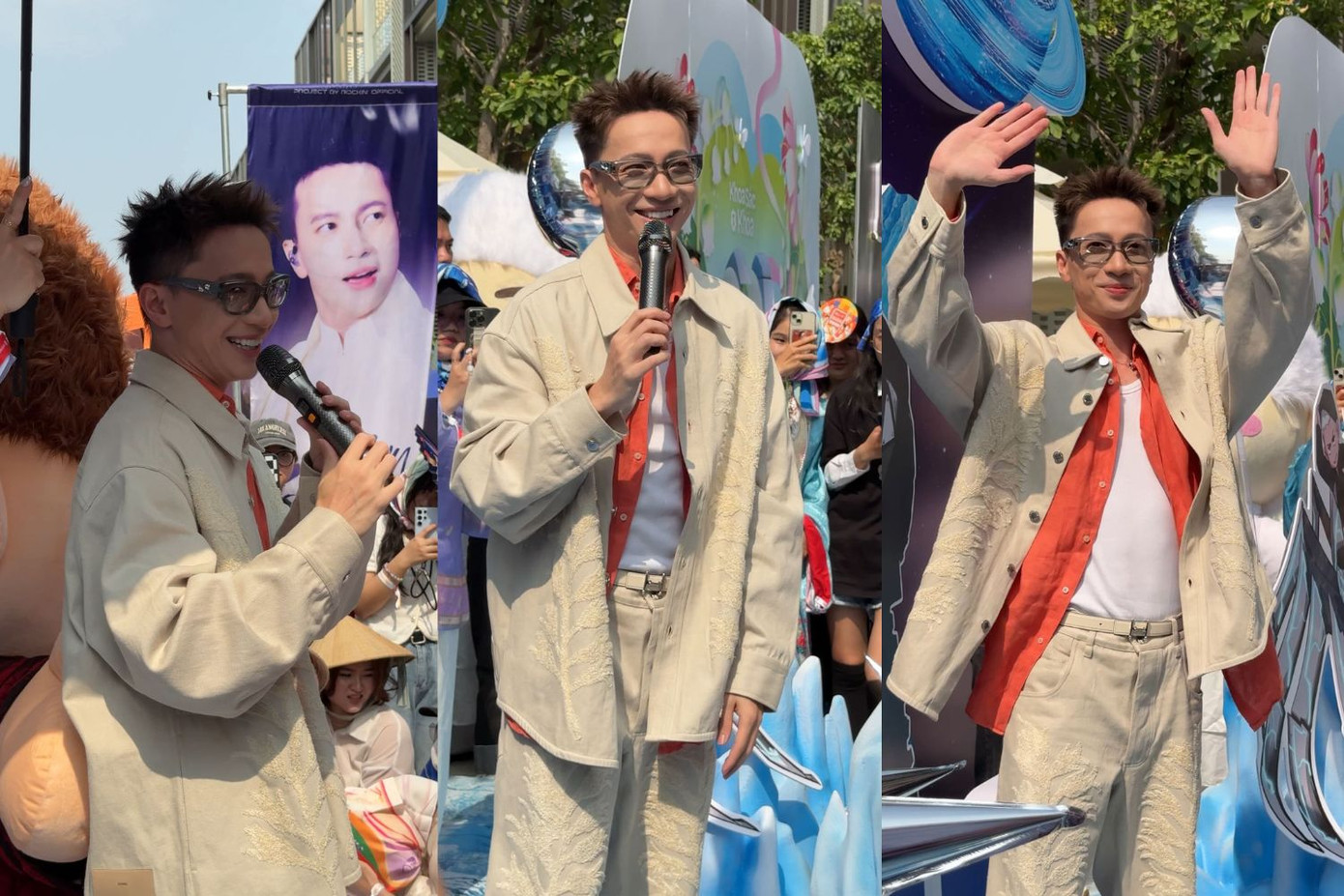 S.T Sơn Thạch ăn mặc cực bảnh đi giao lưu, &quot;tám chuyện&quot; nhưng fan lại thích thú trêu: &quot;Miếng lạnh hơn miếng dán hạ sốt đến rồi đây&quot;. - Ảnh: Threads @an_kimkhanh