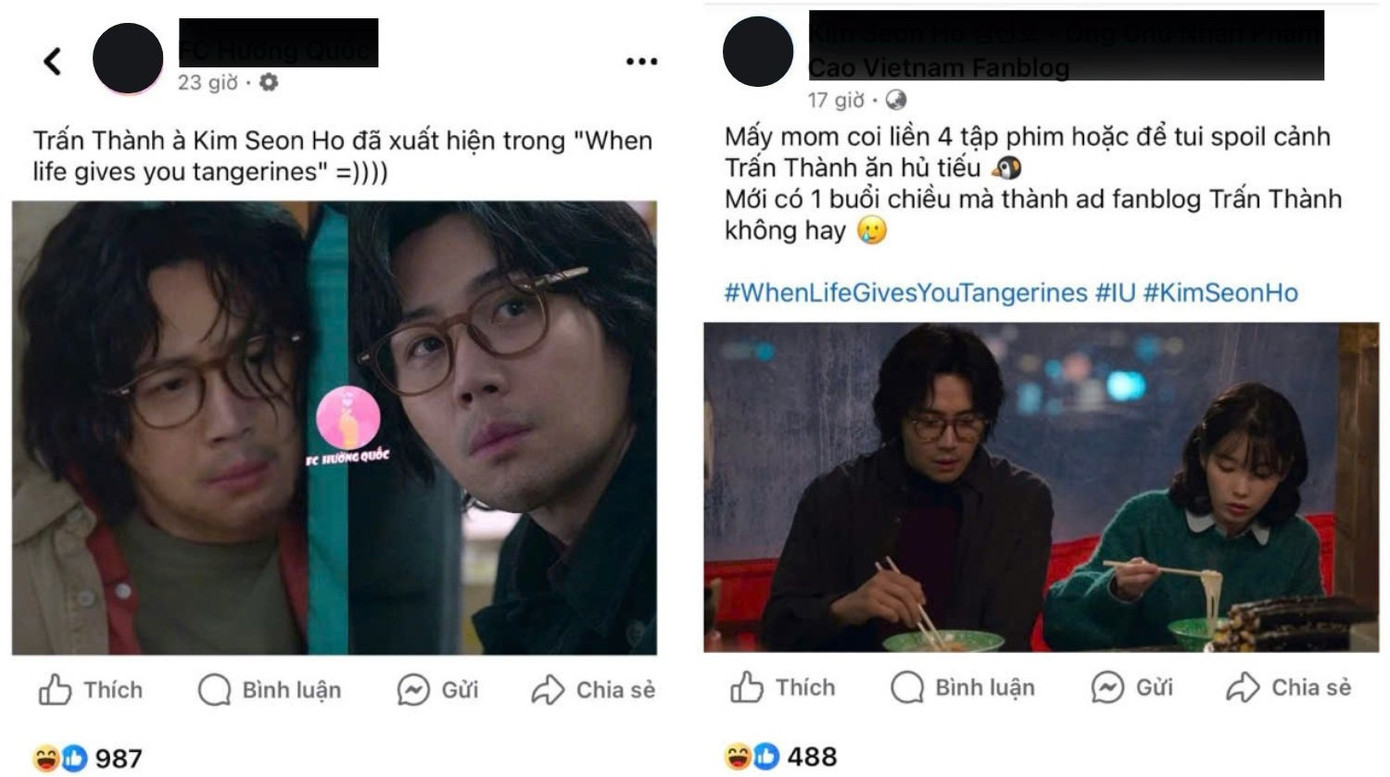 Các hội nhóm "đu phim" ngỡ ngàng khi đang xem Khi Cuộc Đời Cho Bạn Quả Quýt nhưng lại bắt gặp Trấn Thành đi ăn hủ tiếu cùng IU. - Ảnh chụp màn hình Các hội nhóm "đu phim" ngỡ ngàng khi đang xem Khi Cuộc Đời Cho Bạn Quả Quýt nhưng lại bắt gặp Trấn Thành đi ăn hủ tiếu cùng IU. - Ảnh chụp màn hình