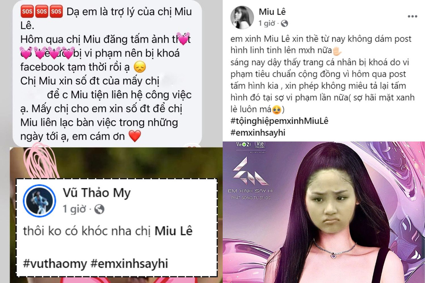 Trong khi Miu Lê sợ hãi đến xanh mặt vì bị khóa tài khoản cá nhân thì Vũ Thảo My lại thích thú gửi lời: "Thôi không có khóc nha chị Miu Lê".