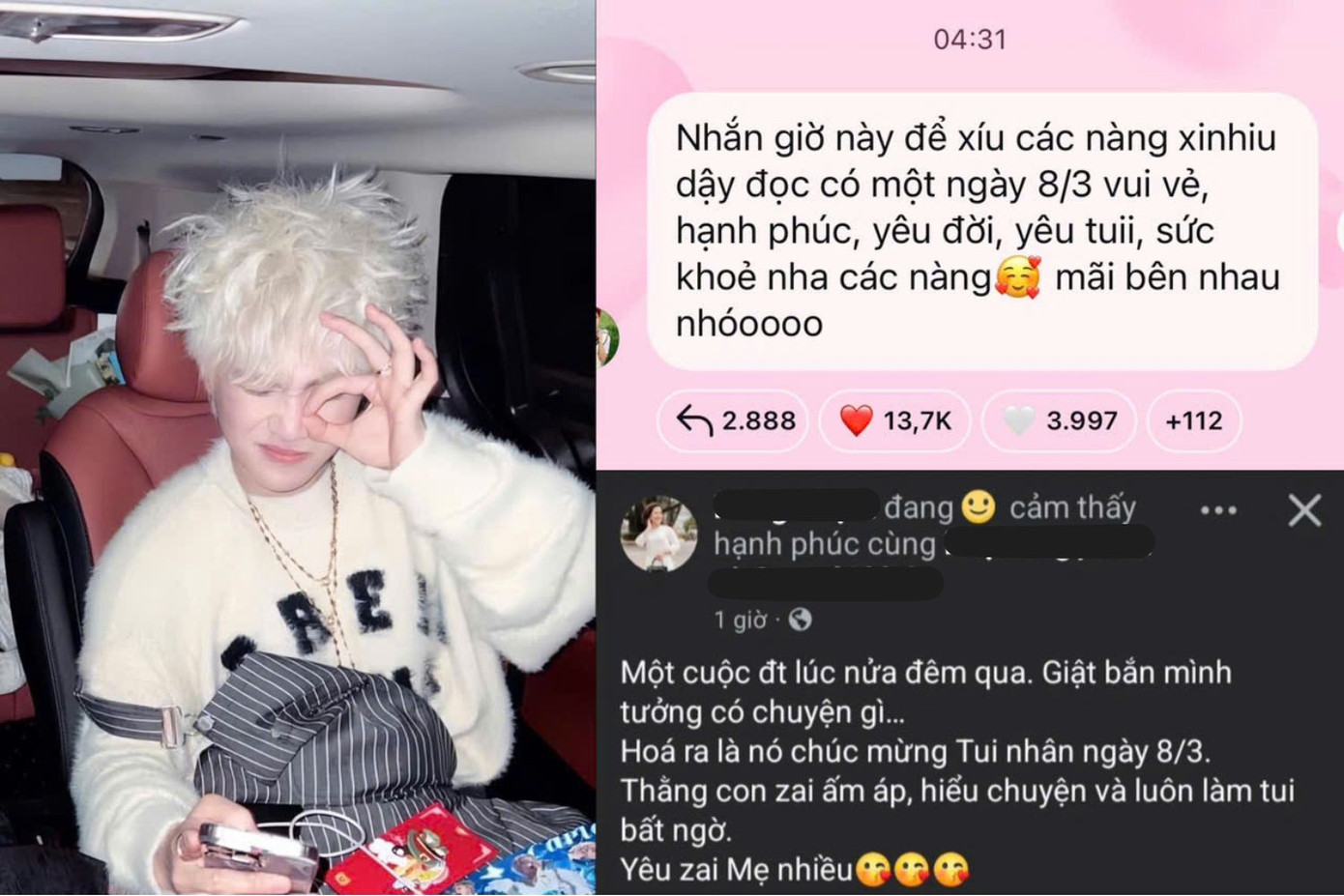Sáng ngày 8/3, fan &quot;mở mắt đúng cách&quot; với lời chúc tình cảm của Captain Boy. Trong khi đó, mẹ anh lại &quot;giật mình&quot; vì cách chúc độc lạ của &quot;trai yêu&quot;.