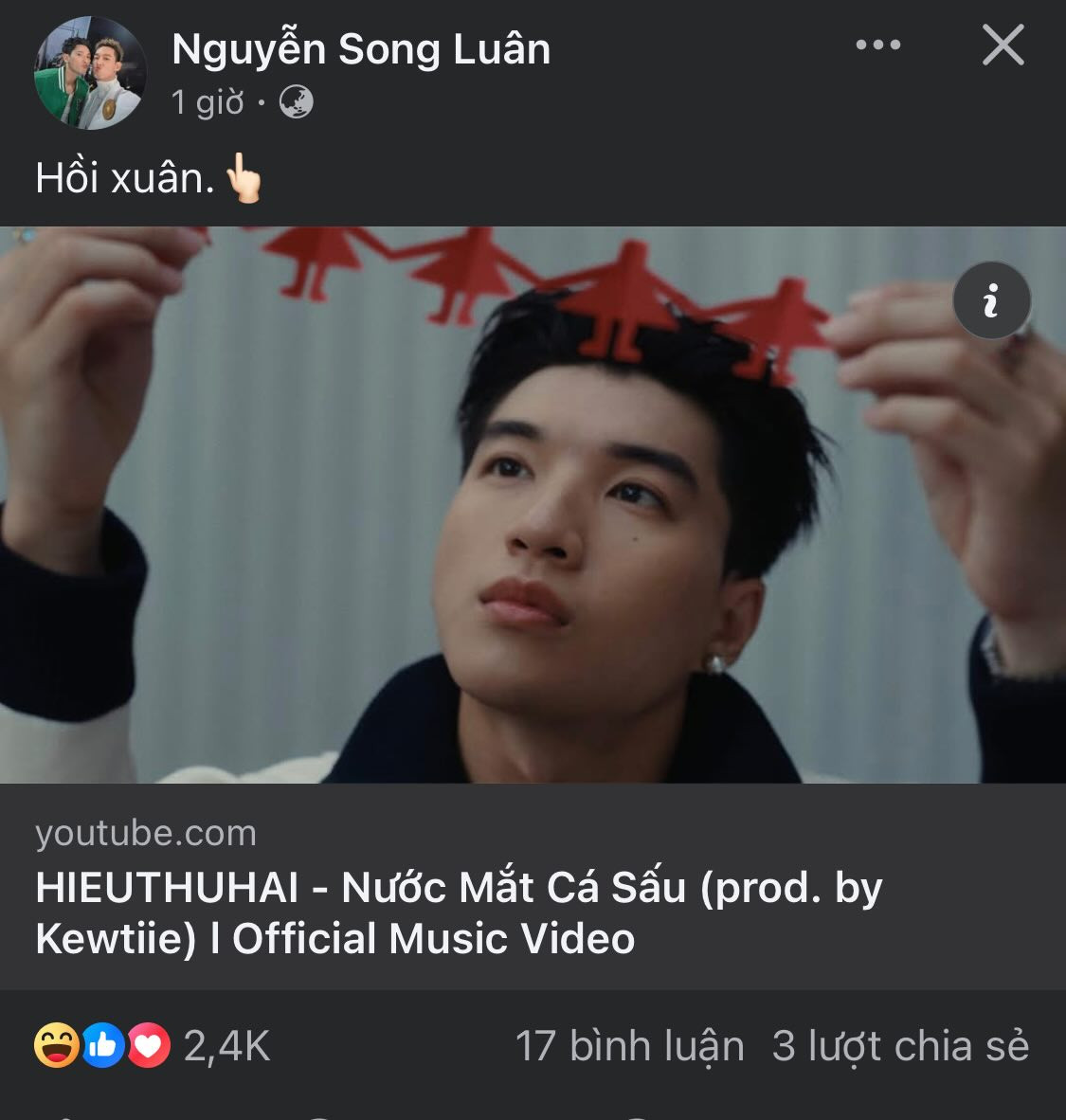 Thế hệ 8X Song Luân cho biết được "hồi xuân" sau khi nghe bài hát mới của HIEUTHUHAI. Thế hệ 8X Song Luân cho biết được "hồi xuân" sau khi nghe bài hát mới của HIEUTHUHAI.