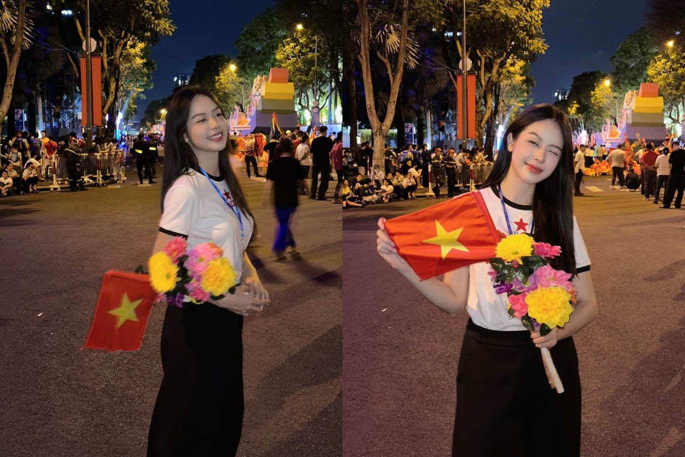 Hoa hậu Thanh Thủy hào hứng tham gia buổi tổng hợp luyện diễu hành lần 2.