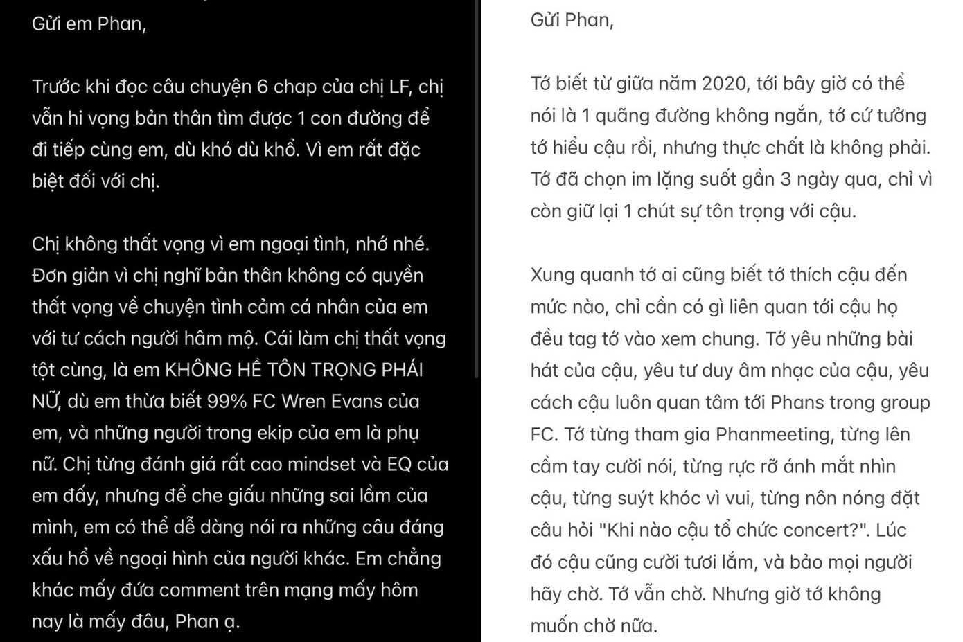 Những lời sau cùng của fan gửi đến Wren Evans. - Ảnh: Threads @nangcuachiped, @annatranhn