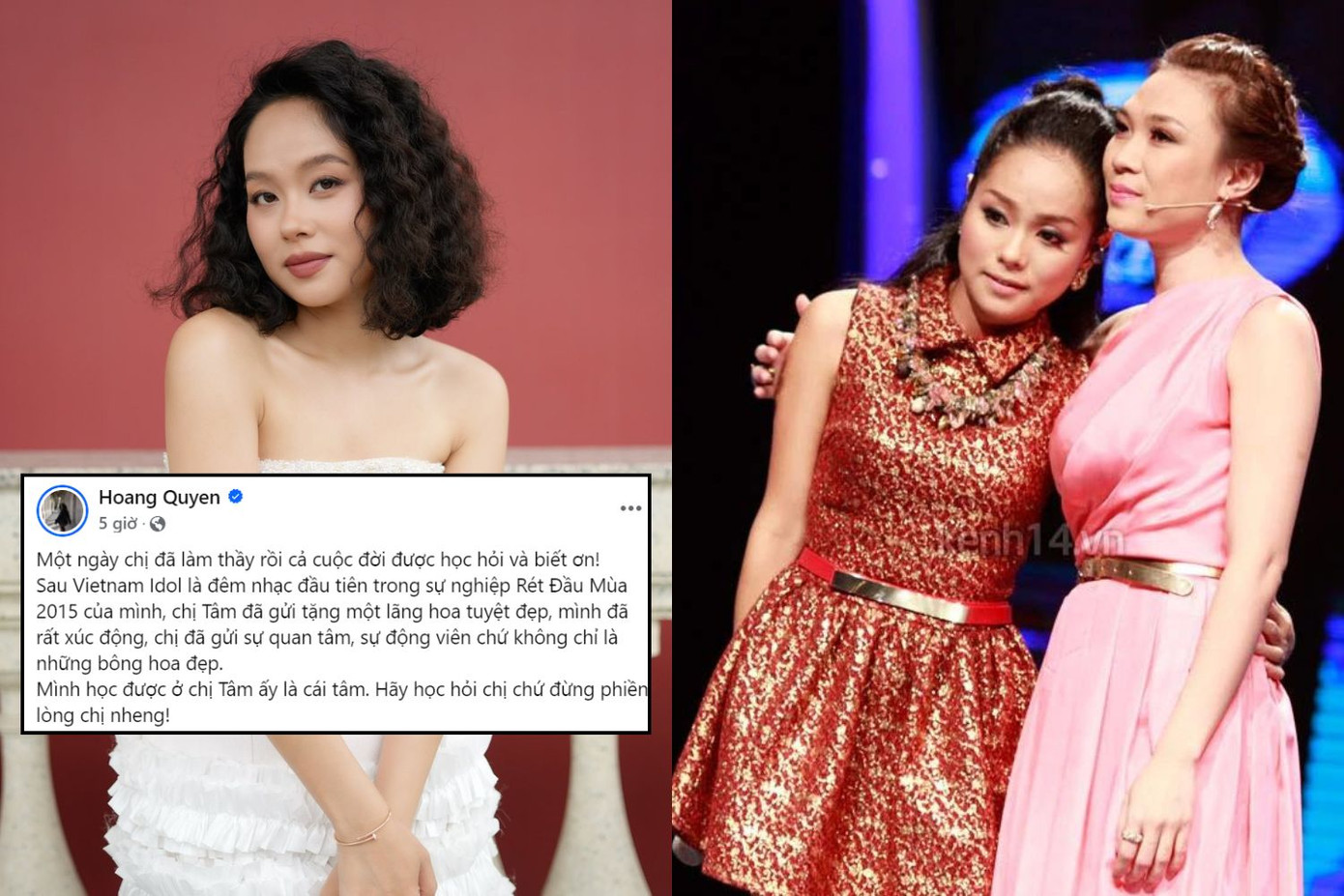 Ca sĩ Hoàng Quyên và Mỹ Tâm có dịp làm việc cùng nhau tại Vietnam Idol 2012. Ca sĩ Hoàng Quyên và Mỹ Tâm có dịp làm việc cùng nhau tại Vietnam Idol 2012.