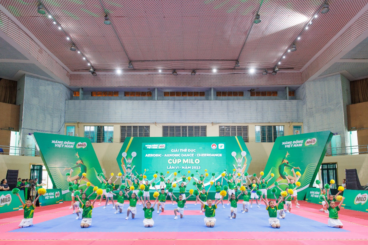 Giải thể dục Aerobic – Aerobic Dance – Cheer Dance – Cúp Nestlé MILO lần VI năm 2023 đã chính thức khai mạc vào sáng ngày 17_8 tại Nhà thi đấu Rạch Miễu Giải thể dục Aerobic – Aerobic Dance – Cheer Dance – Cúp Nestlé MILO lần VI năm 2023 đã chính thức khai mạc vào sáng ngày 17_8 tại Nhà thi đấu Rạch Miễu