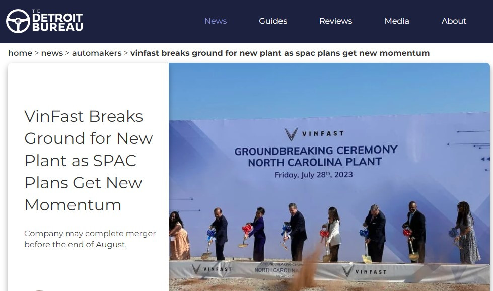 Detroit Bureau đưa ra những bình luận về việc khởi công nhà máy của VinFast và thương vụ giao dịch cùng Black Spade. Detroit Bureau đưa ra những bình luận về việc khởi công nhà máy của VinFast và thương vụ giao dịch cùng Black Spade.