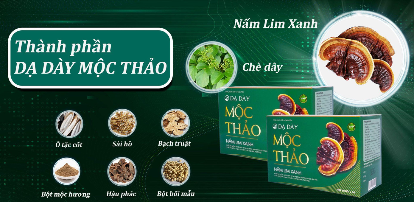 Sản phẩm bảo vệ sức khỏe Dạ dày Mộc Thảo chứa thành phần cao nấm lim xanh và các loại thảo dược quý hiếm