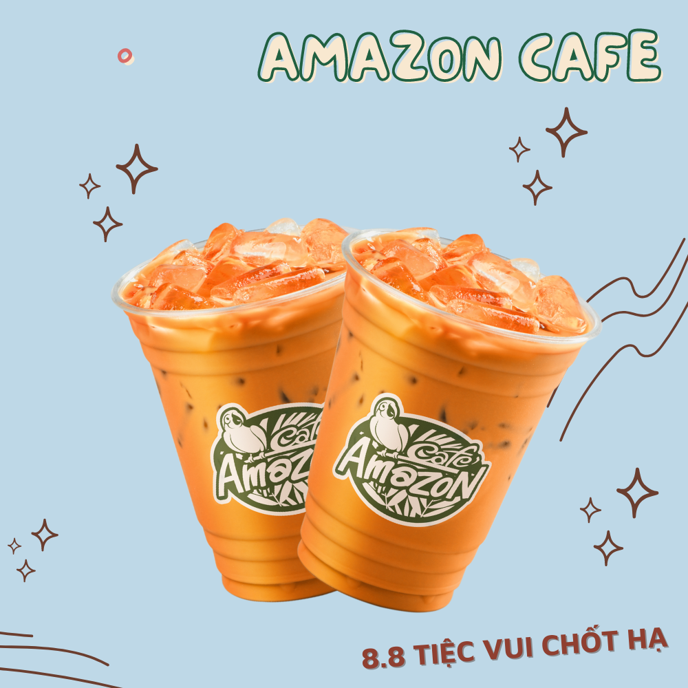 Amazon Cafe tung ưu đãi Trà sữa thái đỏ chỉ 8.000 đồng, cùng mã SIEUDEAL giảm 50% cho hóa đơn từ 100.000 đồng siêu hấp dẫn.