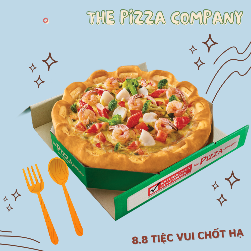 Đặc biệt, trong ngày 8.8, The Pizza Company sẽ “rút hầu bao” chiêu đãi tín đồ ăn uống voucher 100.000 đồng cho mọi đơn hàng từ 200.000 đồng. Ưu đãi hấp dẫn thế này chắc chắn sẽ “hot hòn họt”, đừng quên lên kèo Pizza cùng đồng nghiệp ngay kẻo lỡ!