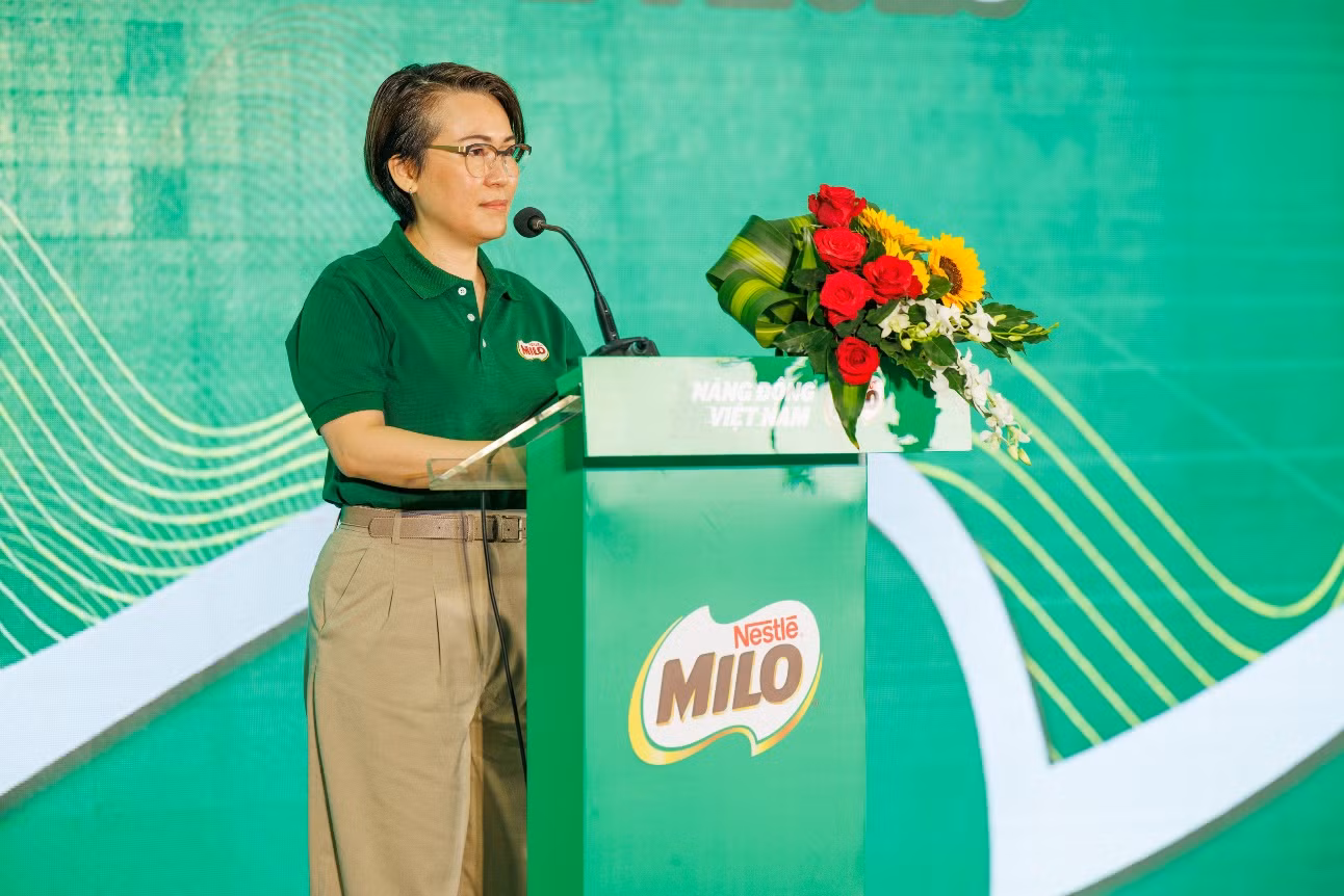 Bà Philomena Tan, Giám đốc ngành hàng MILO và Sữa, đại diện công ty Nestlé Việt Nam phát biểu khai mạc