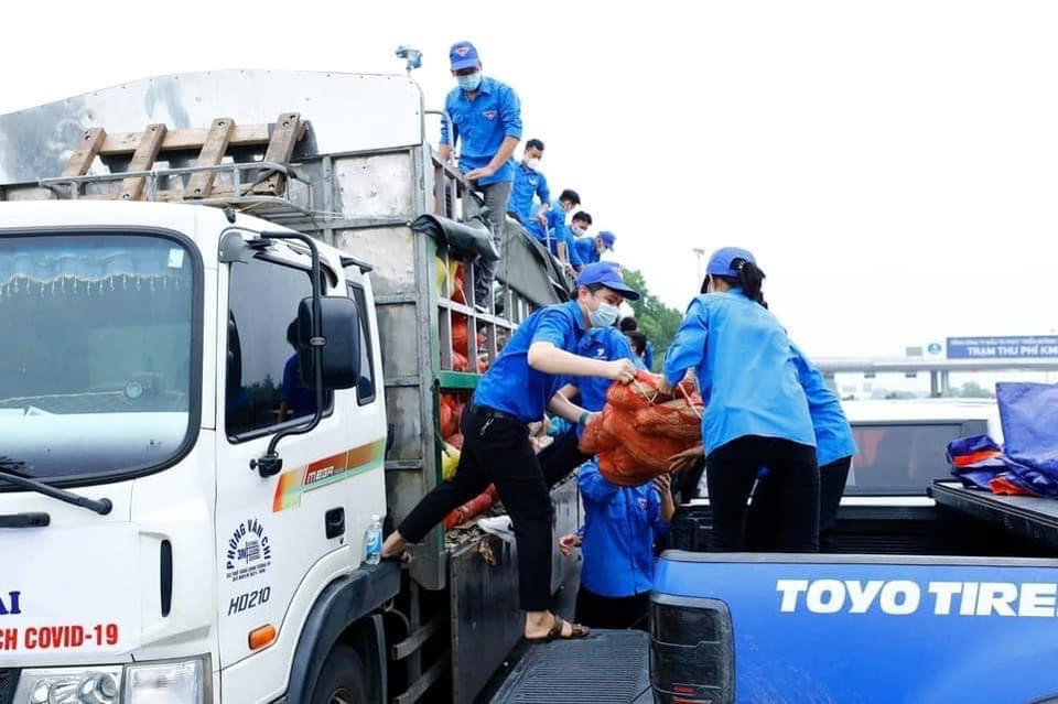 Các tình nguyện viên Thủ đô tích cực vận chuyển 15 tấn rau củ quả do Tỉnh Đoàn Lào Cai tặng