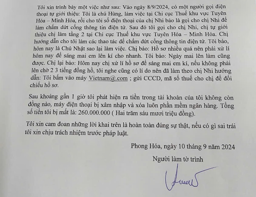 Đơn trình báo của ông L. Đơn trình báo của ông L.