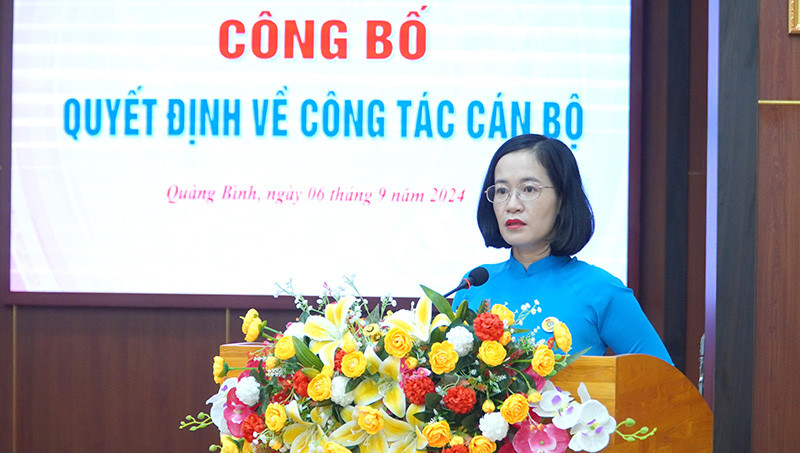 Bà Lan phát biểu tại buổi lễ nhận chức.