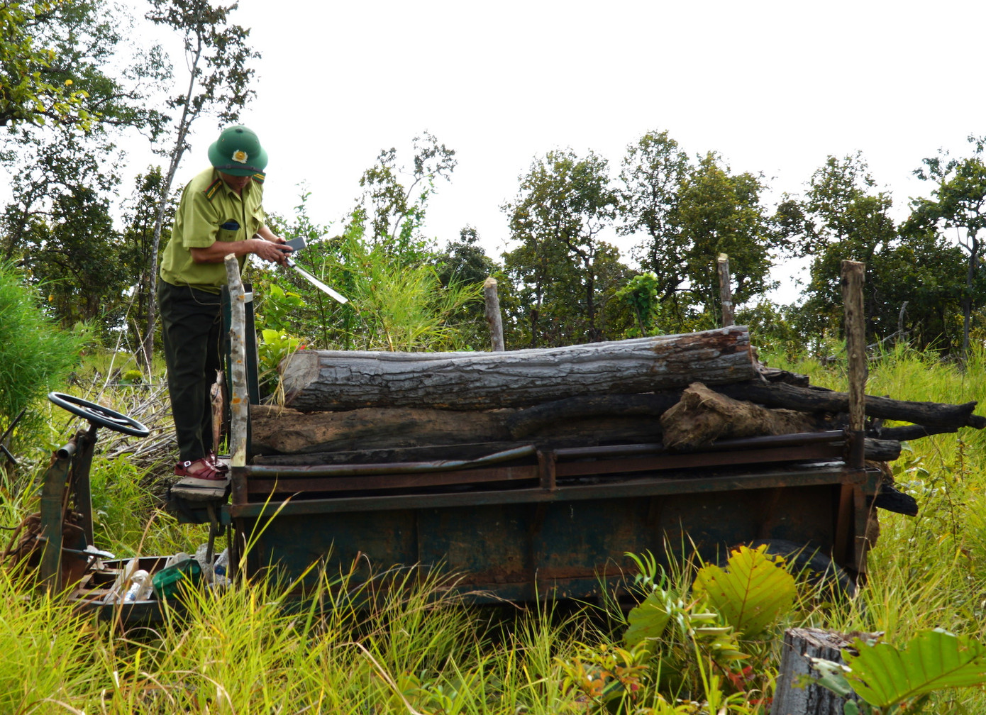 Một xe công nông người dân vào vận chuyển "củi" ra khỏi hiện trường