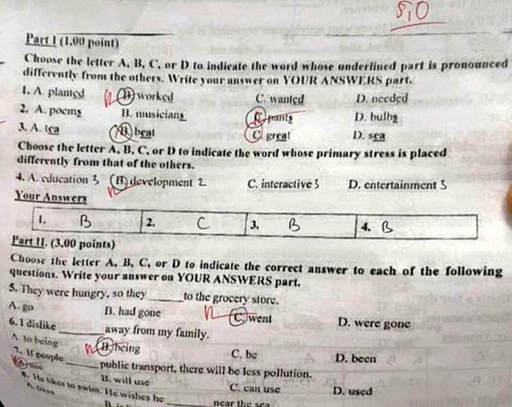 Bản dự thảo của đề thi tiếng Anh bị lộ