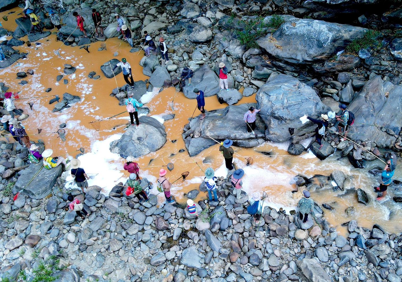 Người dân kéo tới bắt cá ngày một đông.