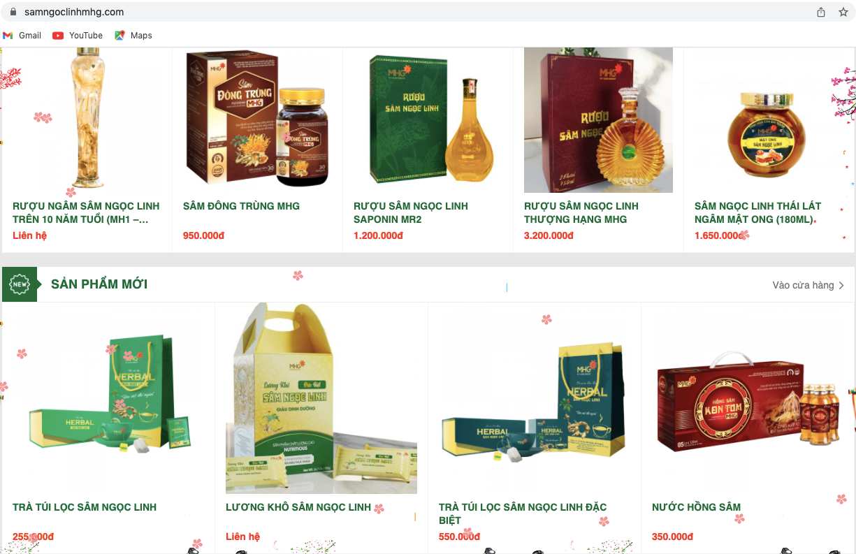 Trên trang "samngoclinhmhg.com” được giao bán đủ các loại mặt hàng về sâm Ngọc Linh Trên trang "samngoclinhmhg.com” được giao bán đủ các loại mặt hàng về sâm Ngọc Linh