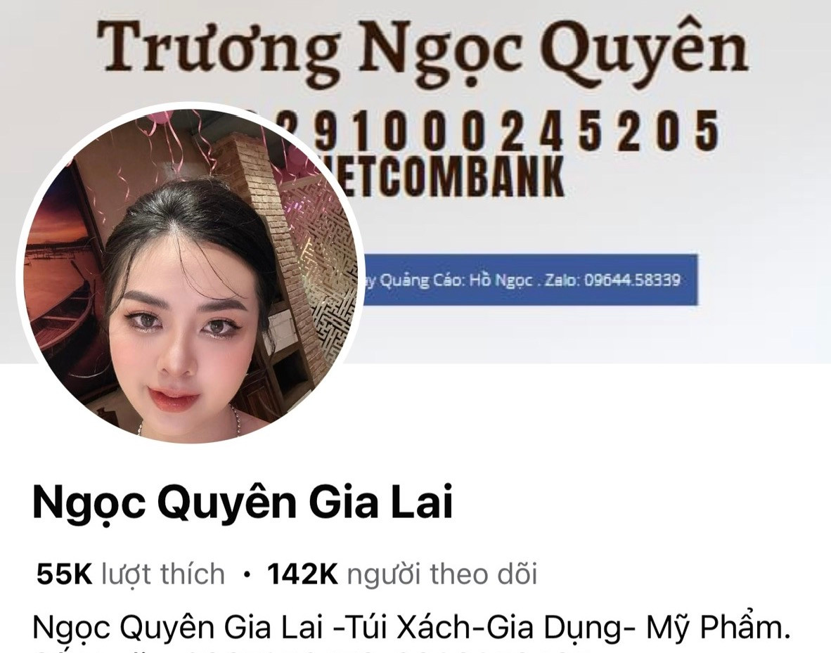 Trang facebook cá nhân dưới tên “Ngọc Quyên Gia Lai” bán nhiều sản phẩm hàng hiệu giá rẻ. Ảnh: Tổng cục Quản lý Thị trường