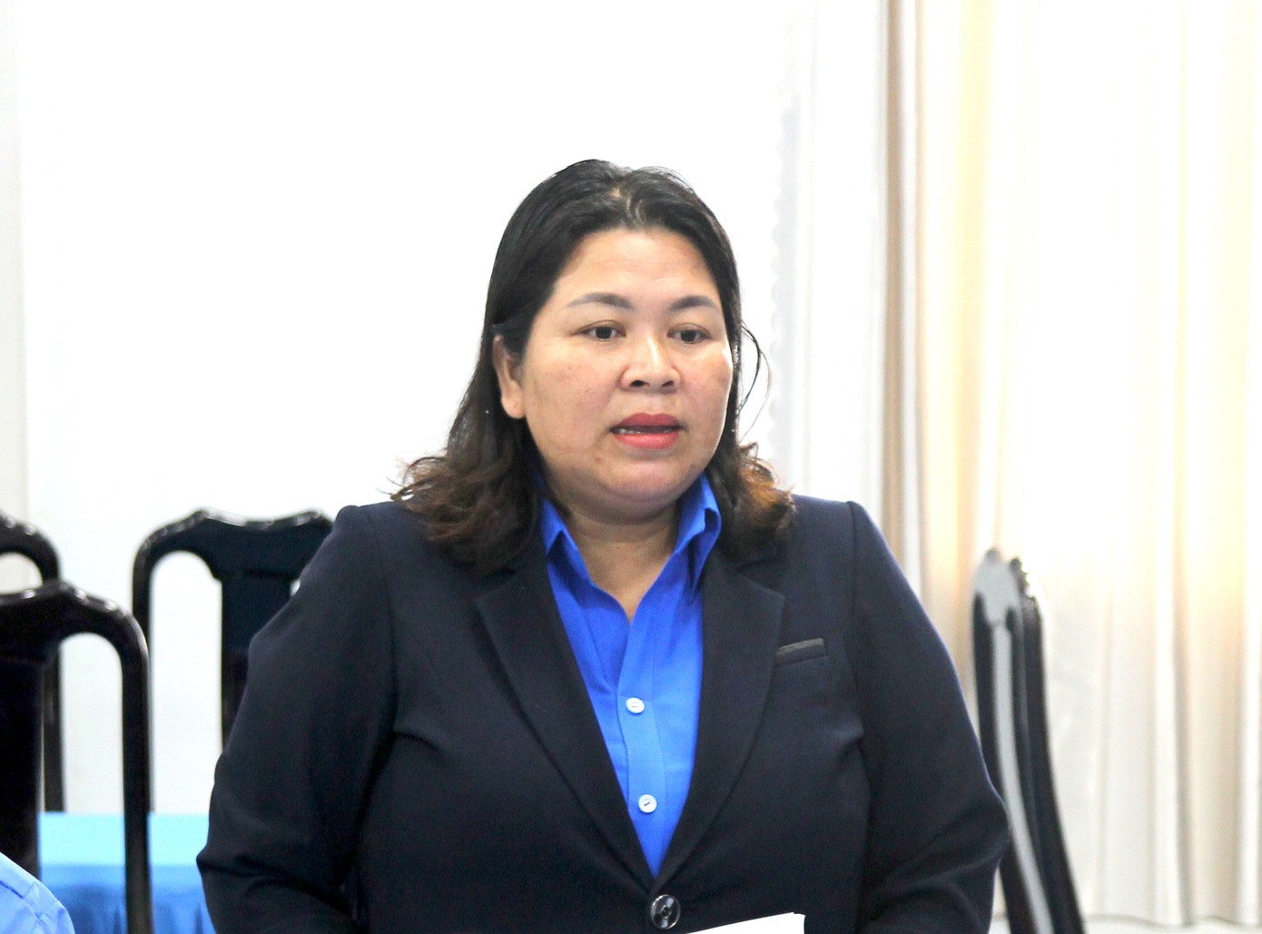 Chị Hà Thị Giang Thảo- Bí thư Tỉnh Đoàn Gia Lai báo cáo những kết quả đạt được trong Chiến dịch Thanh niên tình nguyện Hè năm 2023