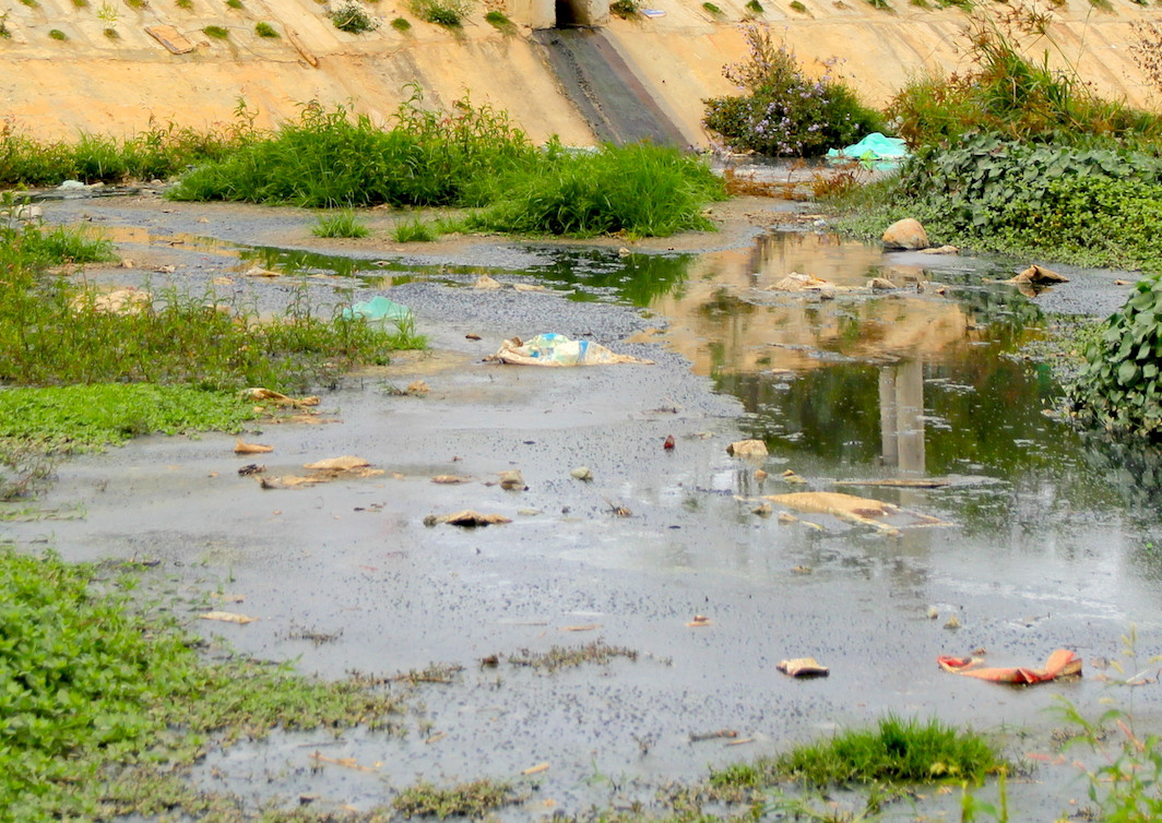 Nước ngả màu đen xì cùng rác thải lâu ngày