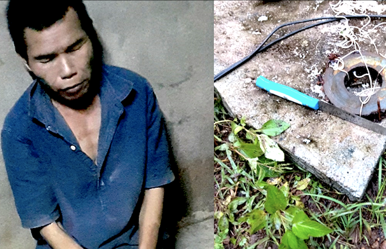 Đối tượng Đặng Ngọc Hồ và hung khí gây án.