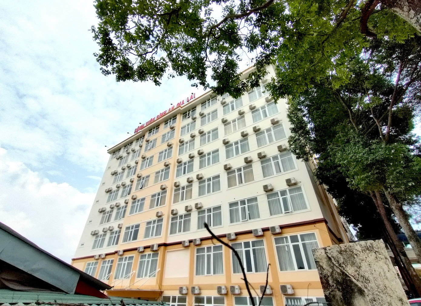 Bên ngoài Bệnh viện Bình An Gia Lai cỏ mọc um tùm.