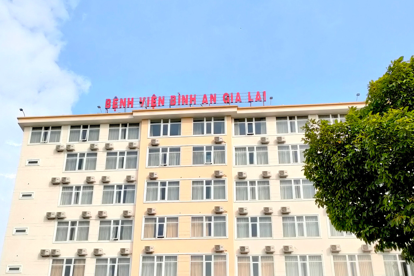 Bên ngoài Bệnh viện Bình An Gia Lai cỏ mọc um tùm.