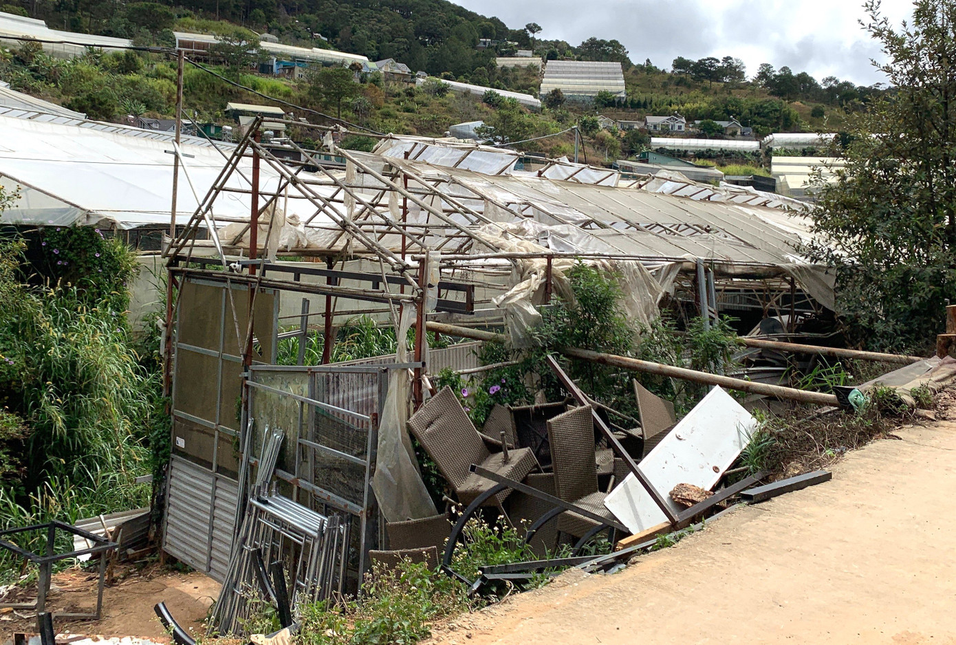 Nhiều nhà kính bị hư hỏng, bỏ hoang.