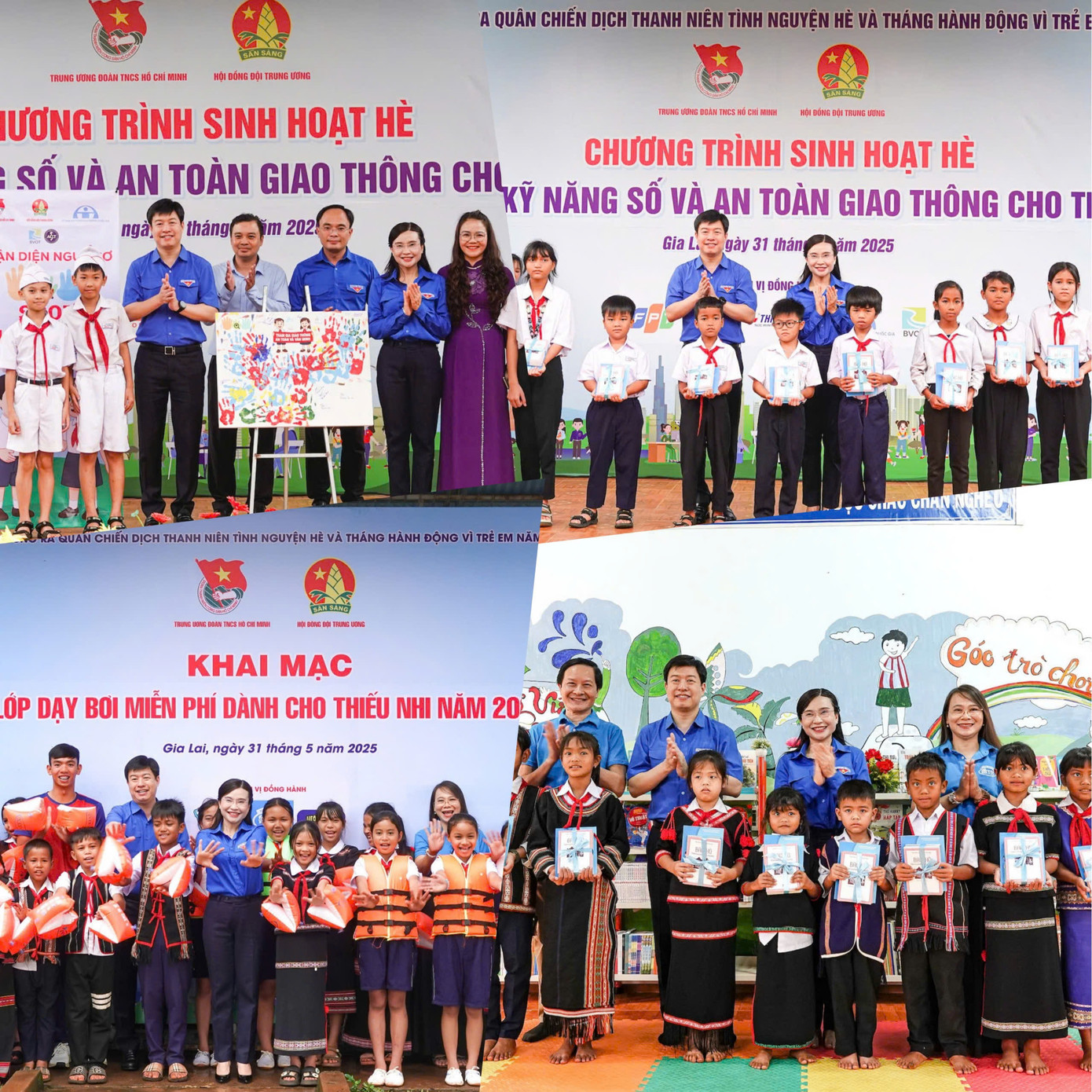 Bí thư T.Ư Đoàn Nguyễn Phạm Duy Trang trao dụng cụ bơi, tủ sách cho các em học sinh ở huyện Chư Păh.