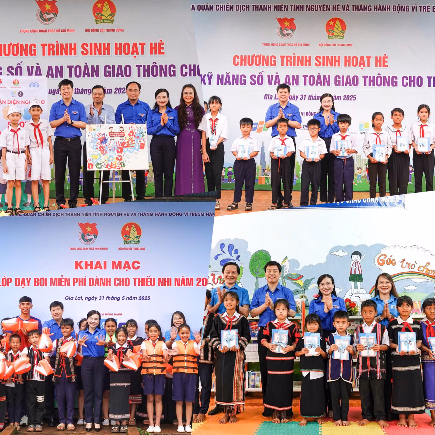 Bí thư T.Ư Đoàn Nguyễn Phạm Duy Trang trao dụng cụ bơi, tủ sách cho các em học sinh ở huyện Chư Păh.