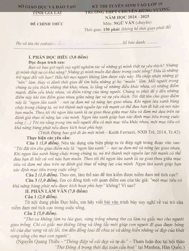 Đề thi liên quan tới sự việc
