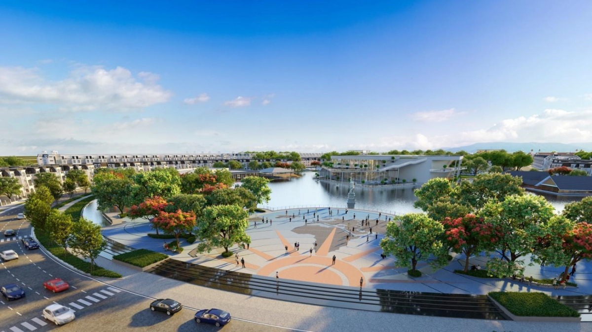 Phối cảnh quảng trường và hồ nước tại khu đô thị. Ảnh: WTO