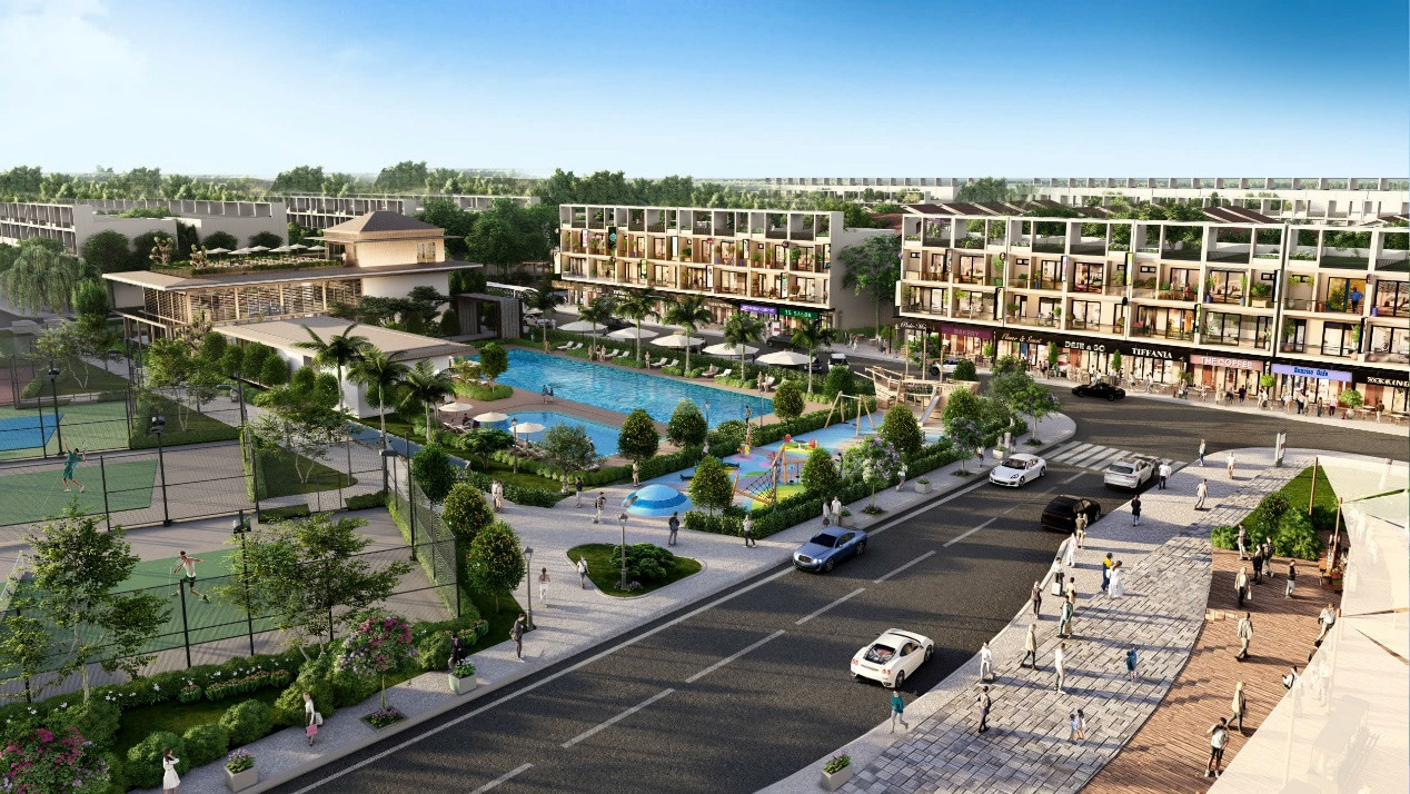 Phối cảnh Trung tâm thể dục thể thao đa năng và một góc của phân khu đầu tiên LA Sol. Ảnh: Prodezi