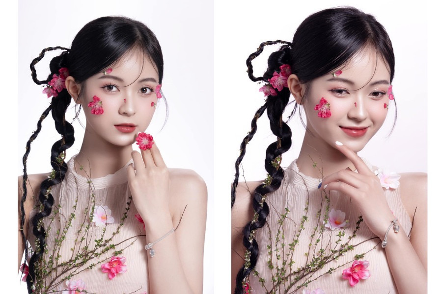 Lớp trang điểm lấy cảm hứng từ mùa xuân do Quang Huy thực hiện (Ảnh: NVCC).