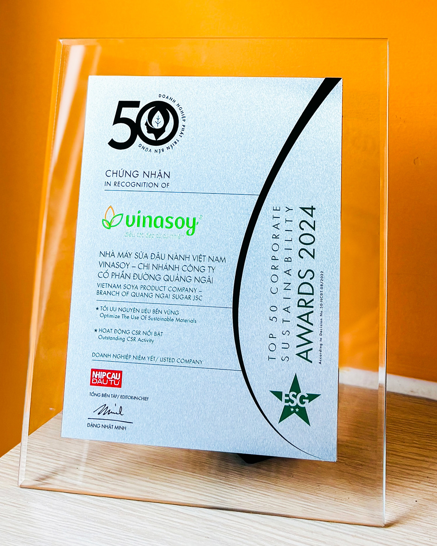 Vinasoy được vinh danh trong Top 50 Doanh nghiệp Phát triển Bền vững Tiêu biểu 2024.