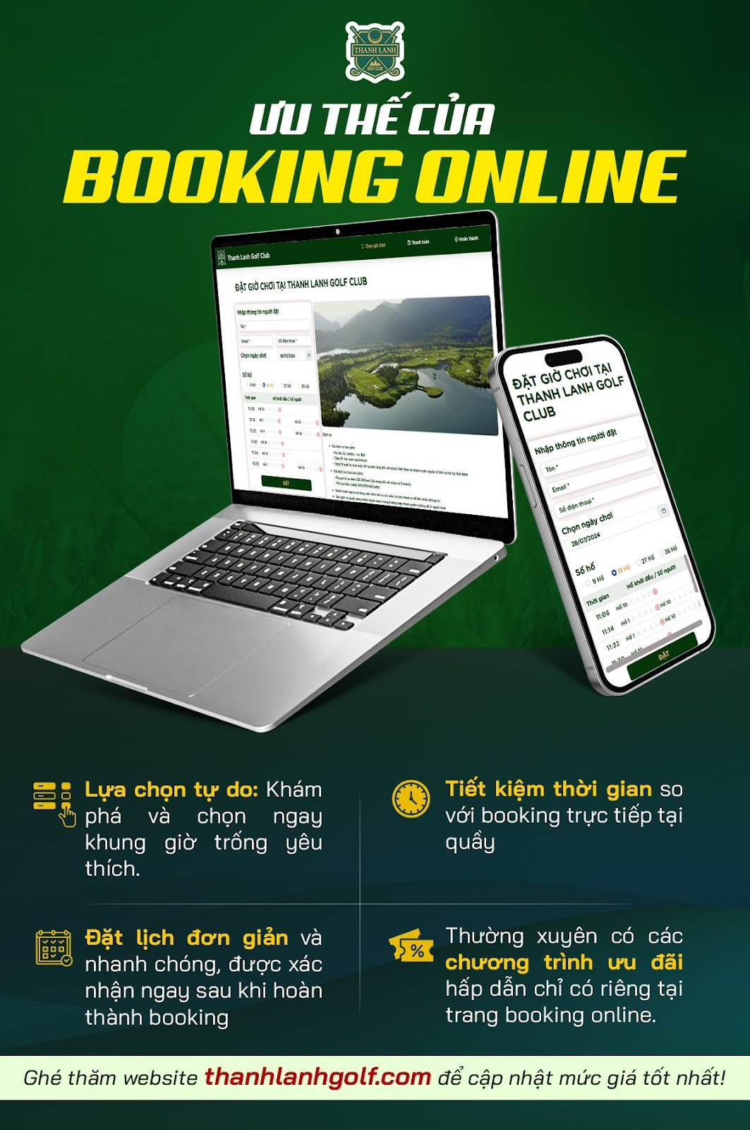 Hàng loạt ưu thế của tính năng đặt sân trực tuyến tại Thanh Lanh Golf