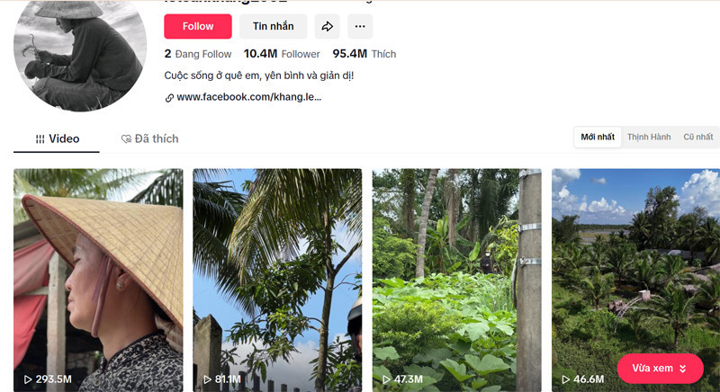 Kênh TikTok của Tuấn Khang chạm mốc hơn 10 triệu lượt theo dõi. Ảnh chụp màn hình Kênh TikTok của Tuấn Khang chạm mốc hơn 10 triệu lượt theo dõi. Ảnh chụp màn hình