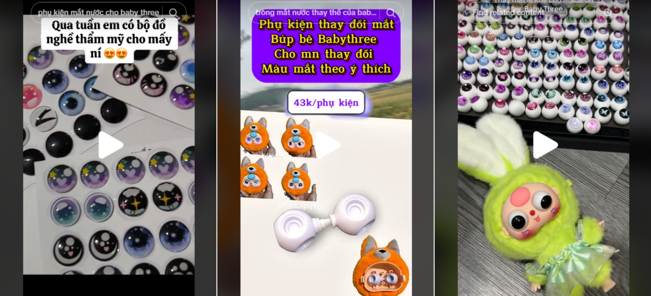 Nhiều người quảng bá dịch vụ kinh doanh thay, sửa mắt Baby Three trên mạng xã hội. Ảnh: Chụp màn hình