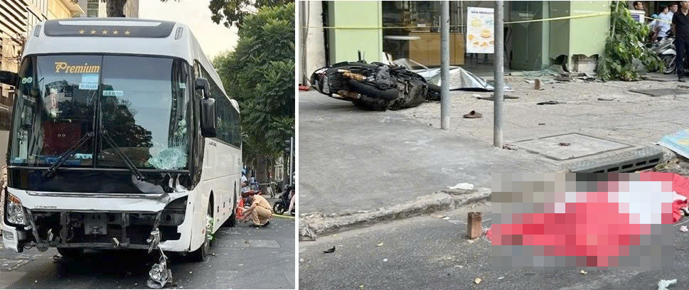 Hiện trường vụ tai nạn khiến 2 sinh viên tử vong do vượt đèn đỏ. Ảnh: PC08.