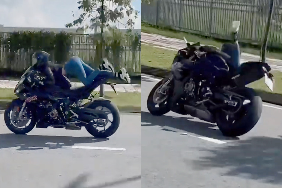 Nữ người mẫu N.T bị té ngã khi điều khiển mô tô trong tư thế nằm. Ảnh cắt từ clip. Nữ người mẫu N.T bị té ngã khi điều khiển mô tô trong tư thế nằm. Ảnh cắt từ clip.