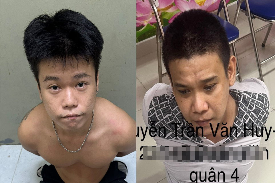 Lê Ngọc Tuấn (bên trái) và Nguyễn Trần Văn Huy lúc bị bắt giữ. Ảnh: Công an cung cấp.