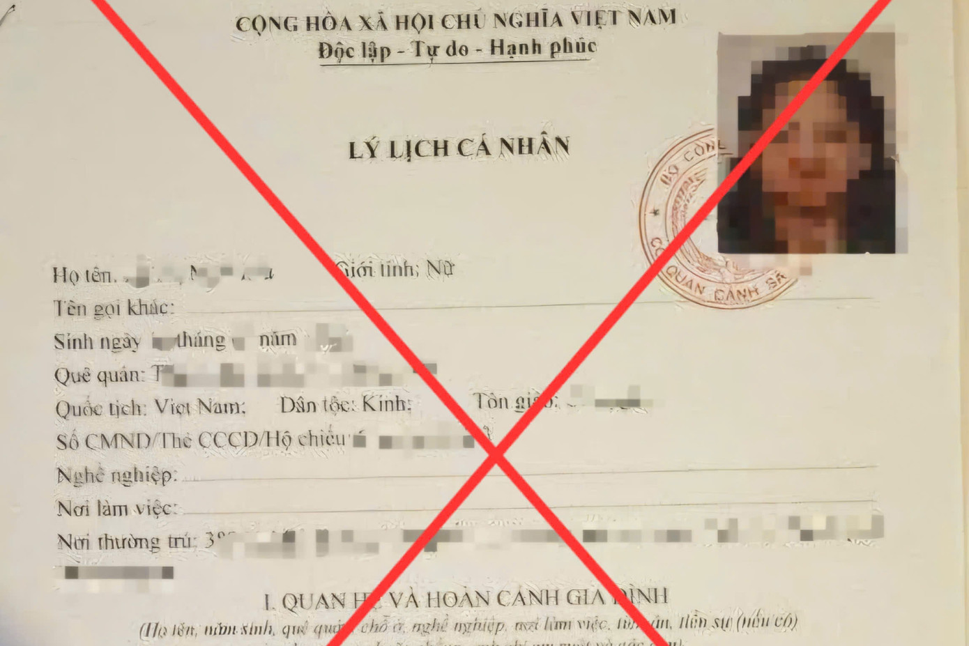 Lý lịch bị can giả mạo. Ảnh: Công an cung cấp. Lý lịch bị can giả mạo. Ảnh: Công an cung cấp.